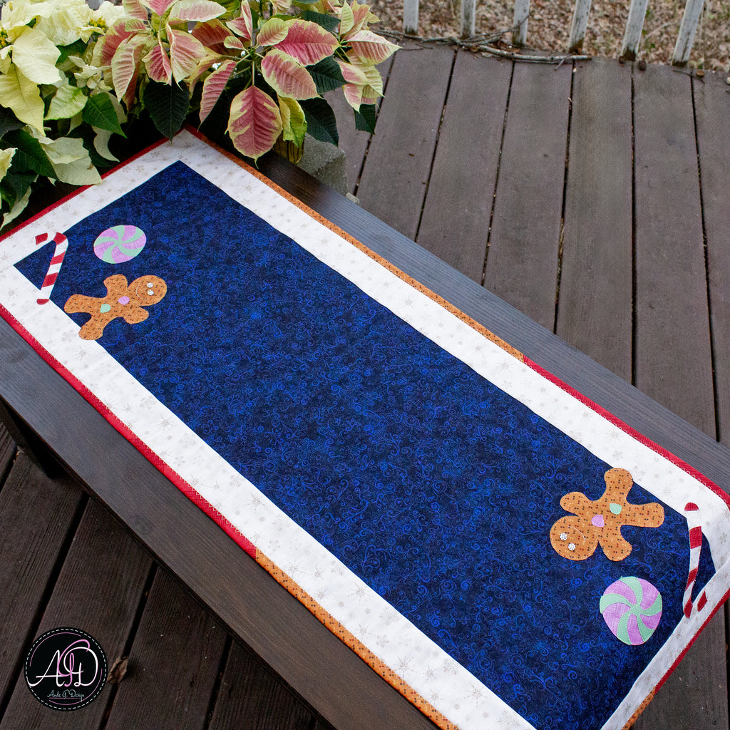Christmas Candy Applique Quilted Table Runner | Christmas Table Decor