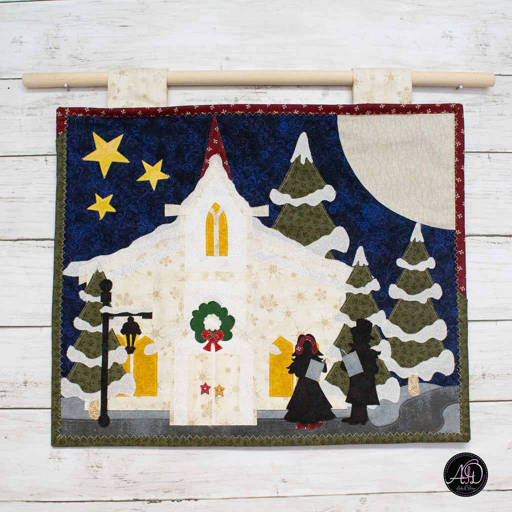 Church & Carolers Christmas Applique Quilted Wall Hanging