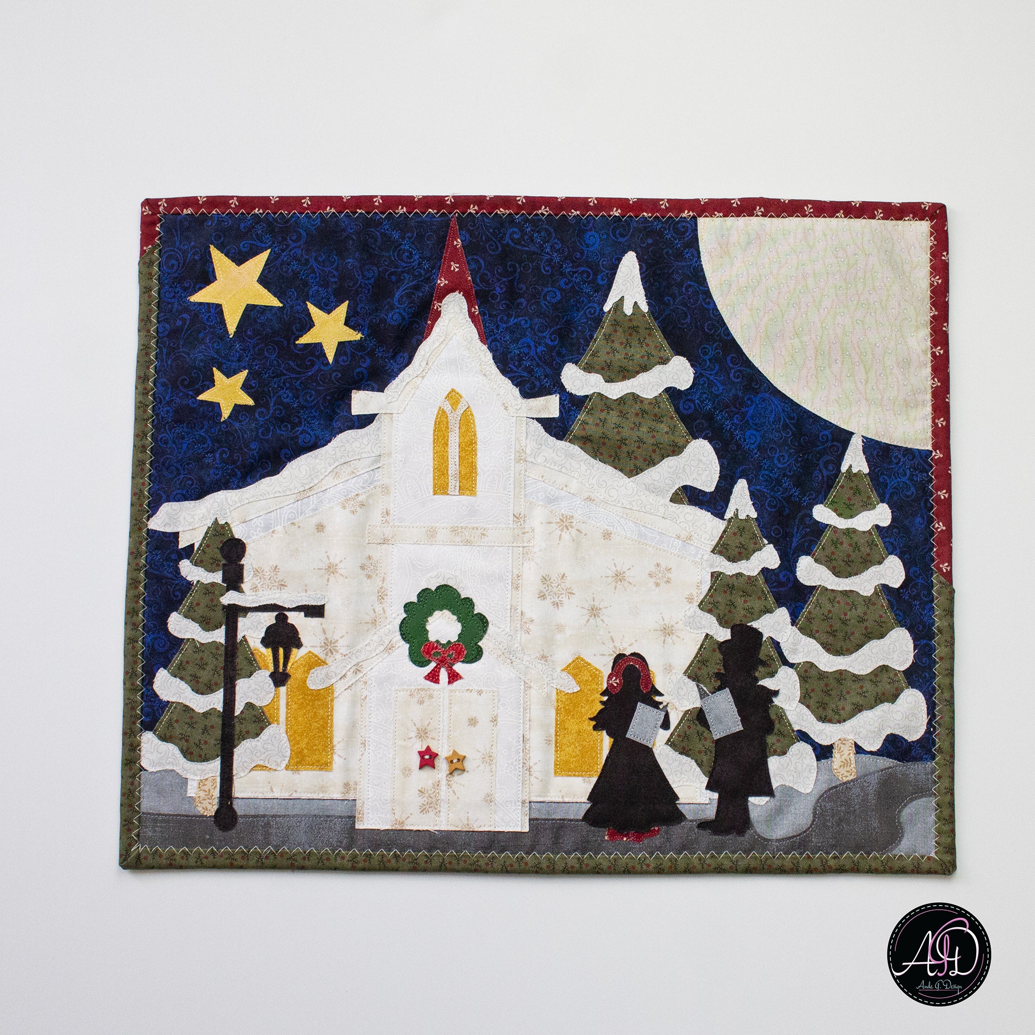 Church & Carolers Christmas Applique Quilted Wall Hanging