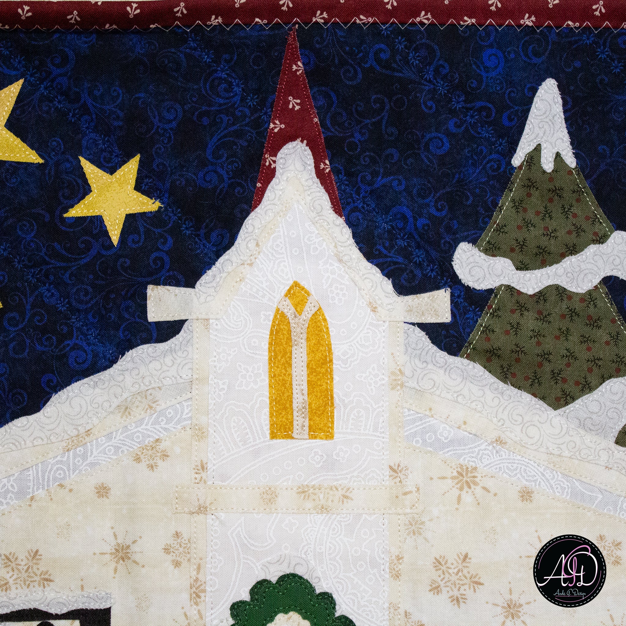 Church & Carolers Christmas Applique Quilted Wall Hanging