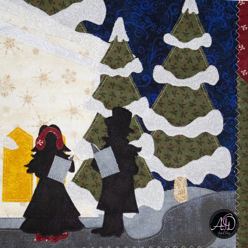 Church & Carolers Christmas Applique Quilted Wall Hanging