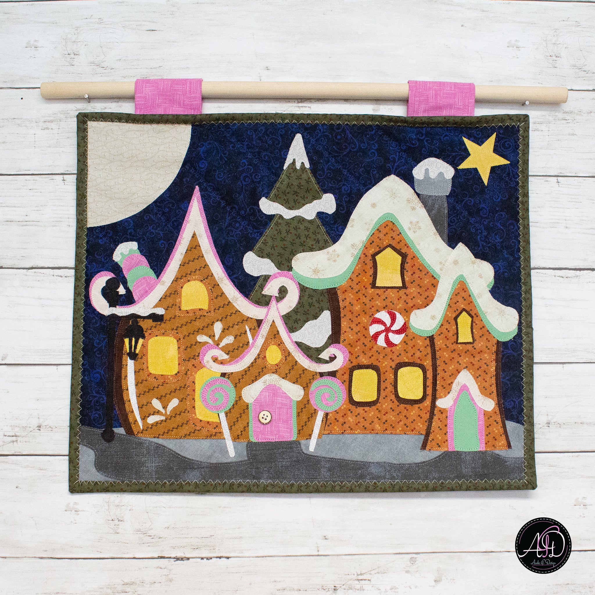 Gingerbread House Christmas Applique Quilted Wall Hanging
