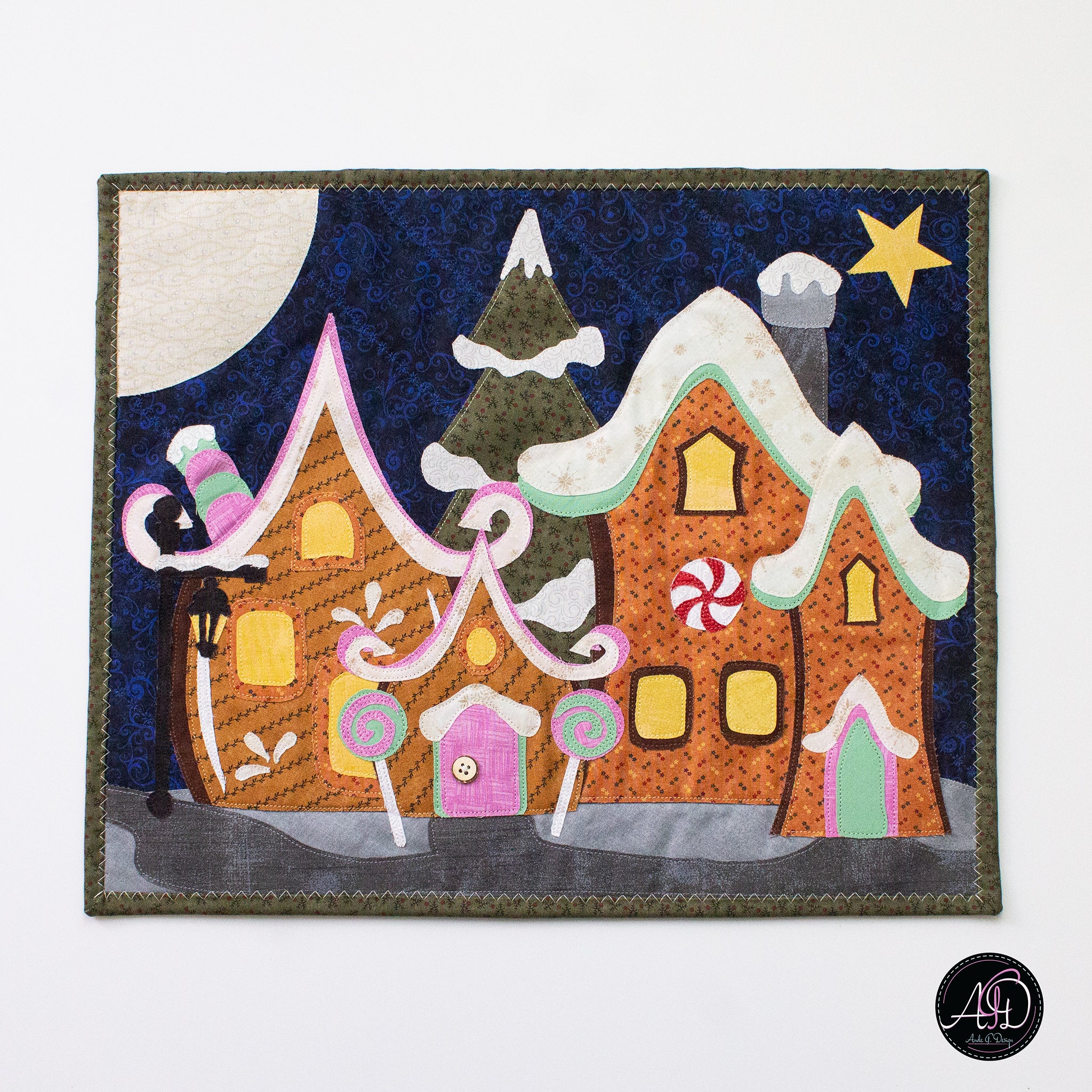 Gingerbread House Christmas Applique Quilted Wall Hanging