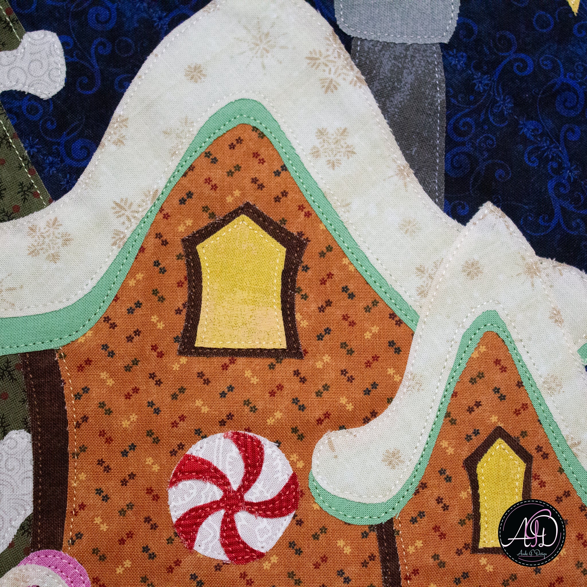 Gingerbread House Christmas Applique Quilted Wall Hanging