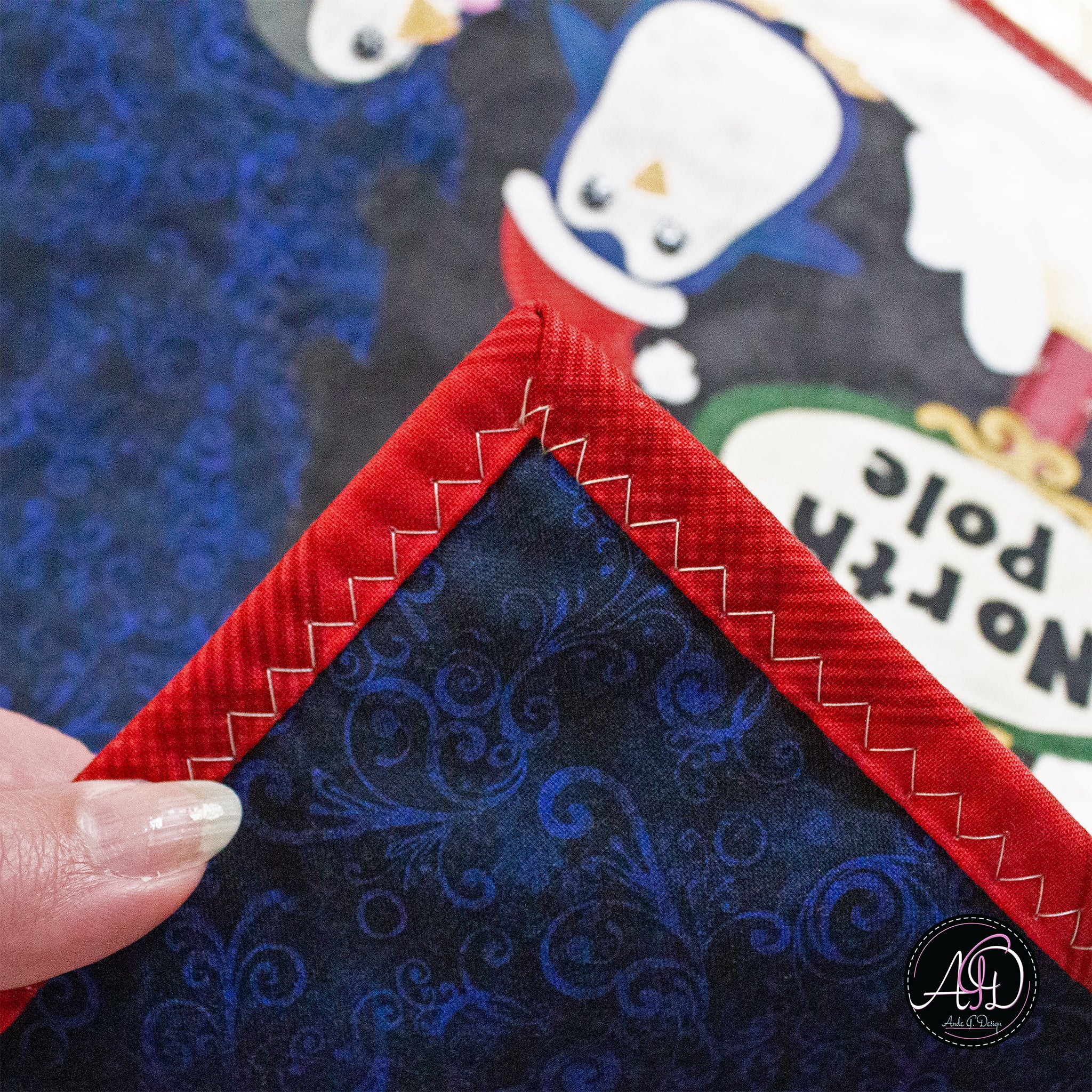 North Pole Penguin Christmas Applique Quilted Table Runner | Christmas Table Decor