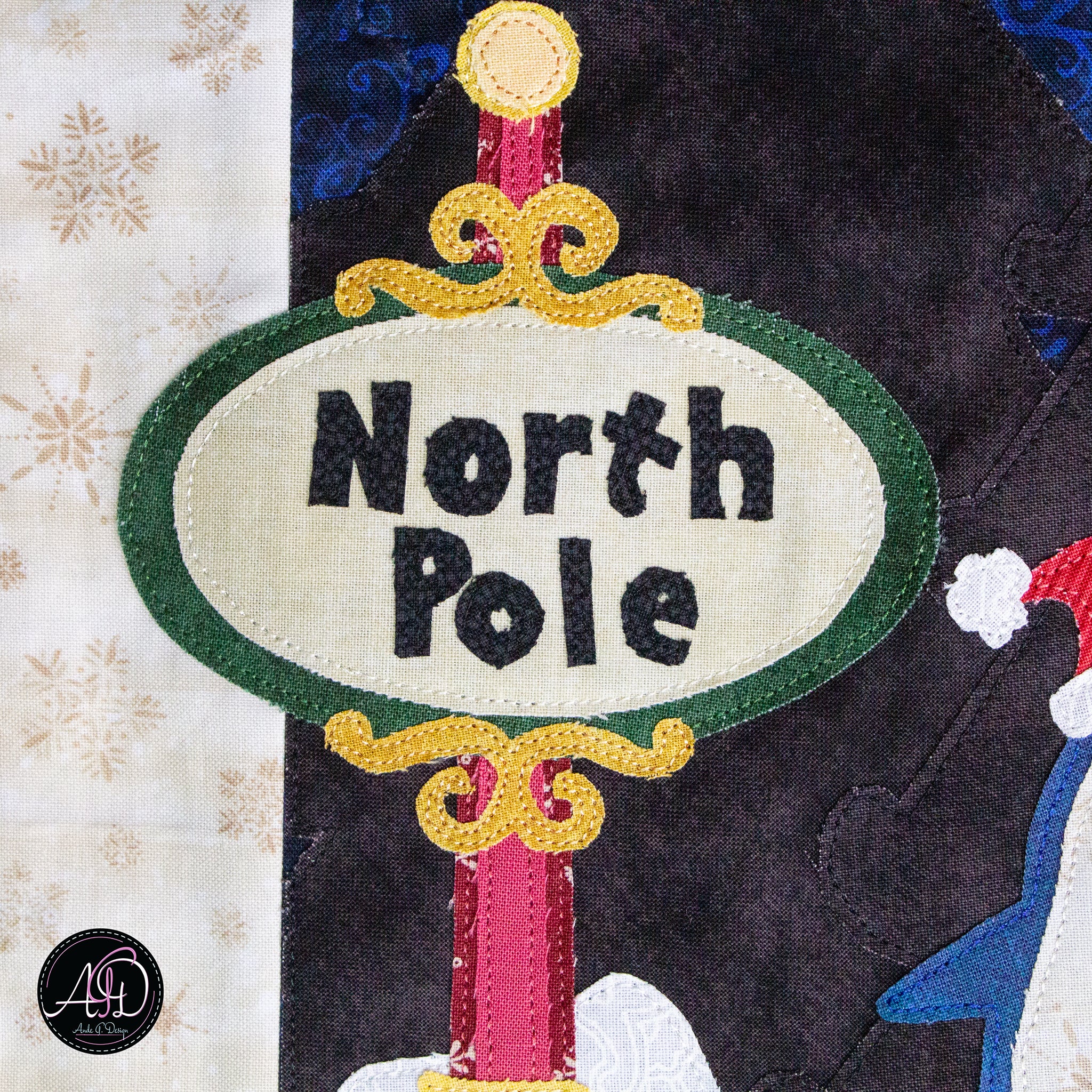 North Pole Penguin Christmas Applique Quilted Table Runner | Christmas Table Decor