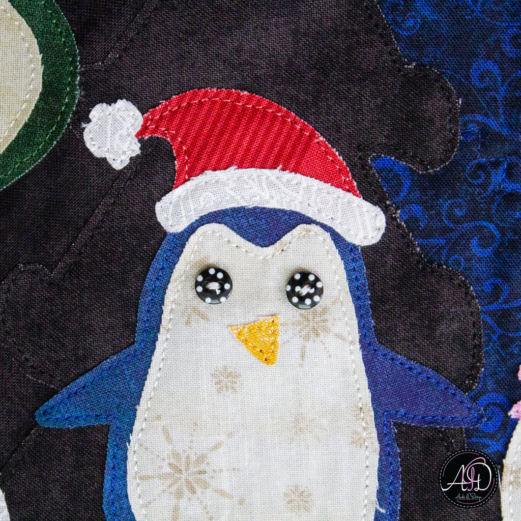 North Pole Penguin Christmas Applique Quilted Table Runner | Christmas Table Decor