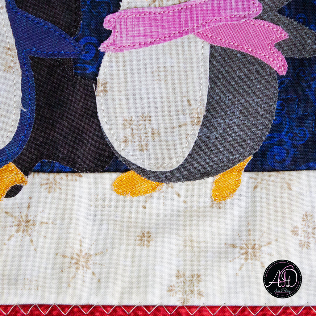 North Pole Penguin Christmas Applique Quilted Table Runner | Christmas Table Decor