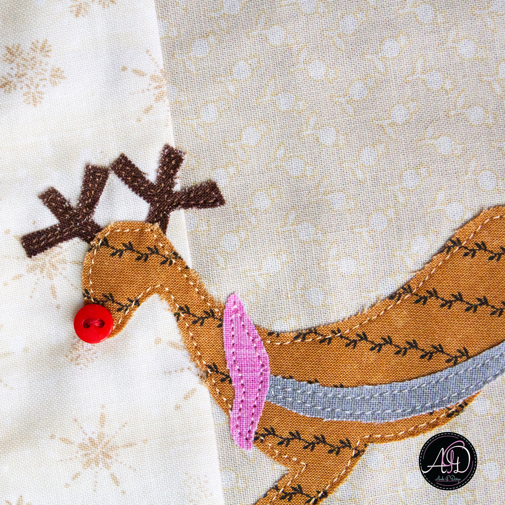 Santa's Sleigh & Reindeer Christmas Applique Quilted Table Runner | Christmas Table Decor