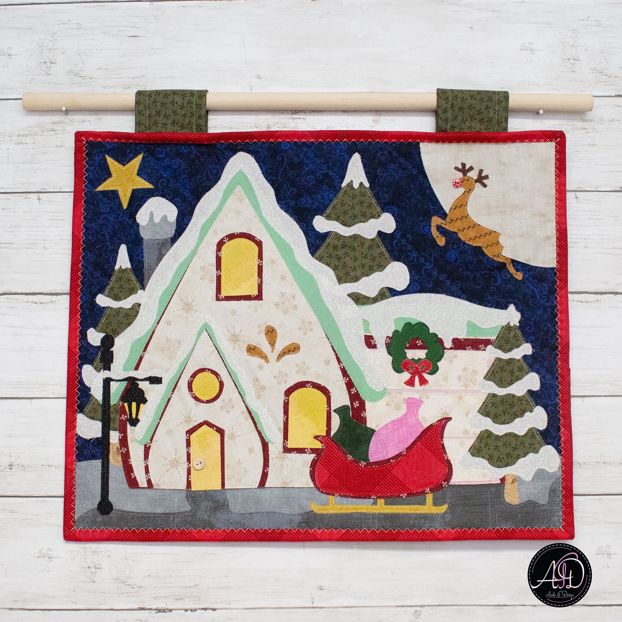 Santa's House Christmas Applique Quilted Wall Hanging