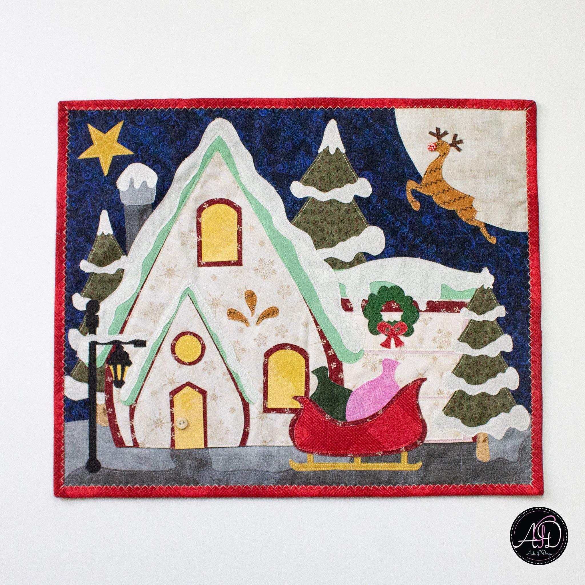 Santa's House Christmas Applique Quilted Wall Hanging