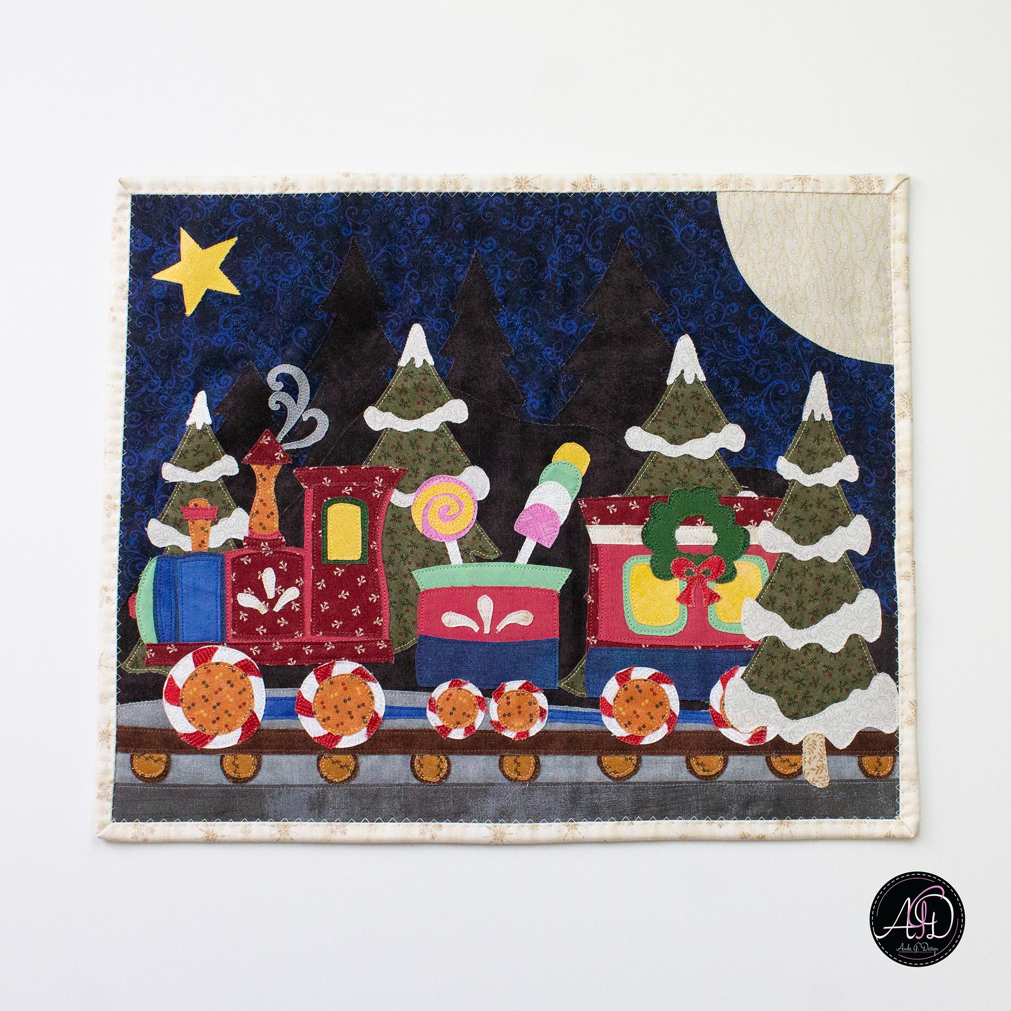 Christmas Train Applique Quilted Wall Hanging