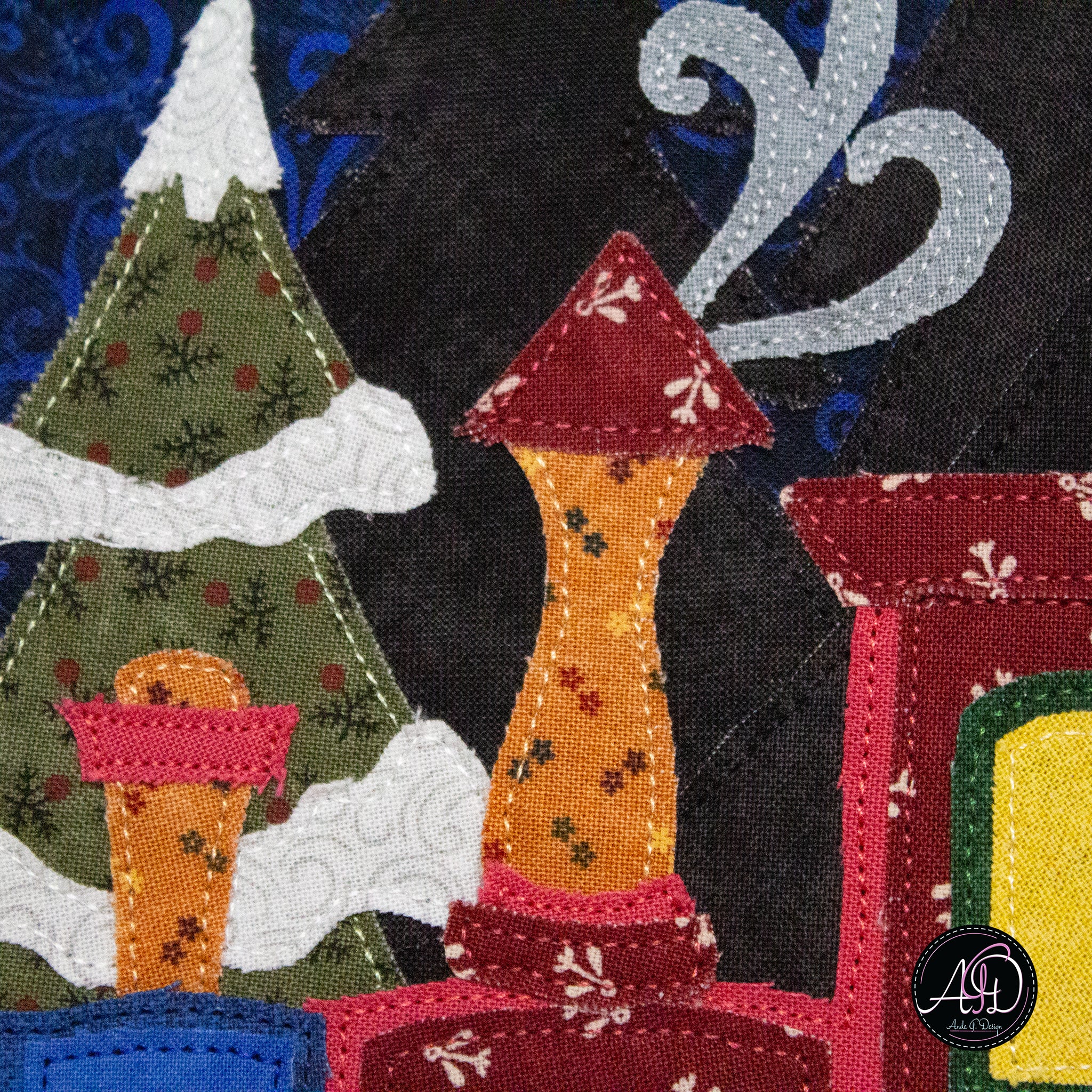 Christmas Train Applique Quilted Wall Hanging
