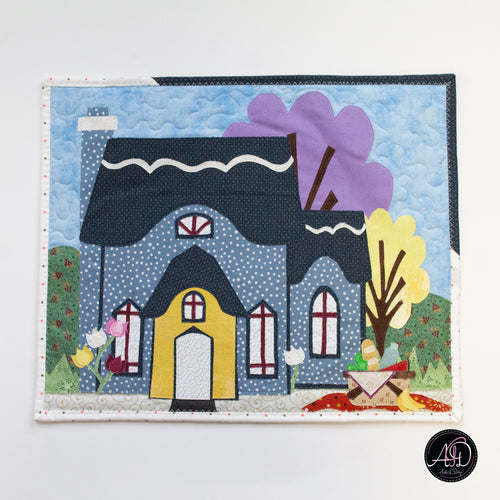 Blue Picnic House Spring Quilted Wall Hanging | Applique Wall Hanging