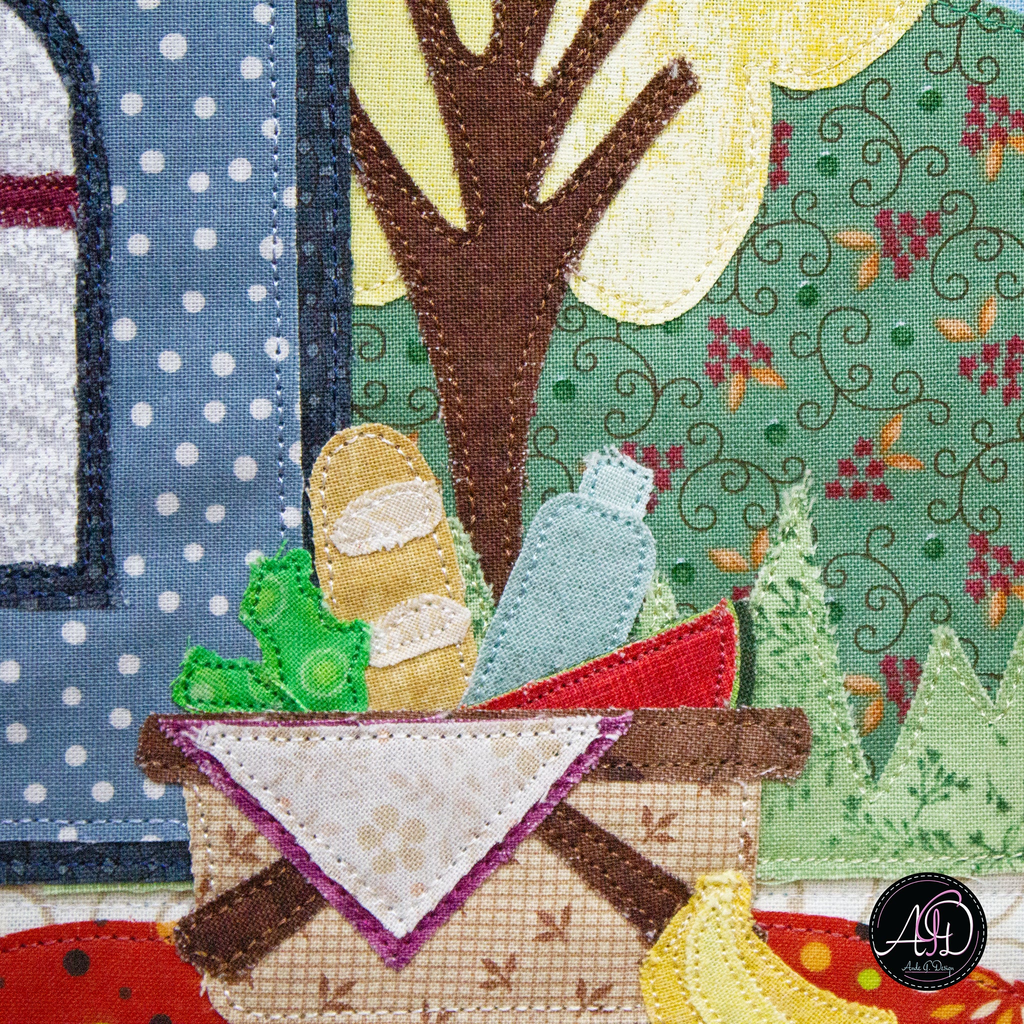 Blue Picnic House Spring Quilted Wall Hanging | Applique Wall Hanging