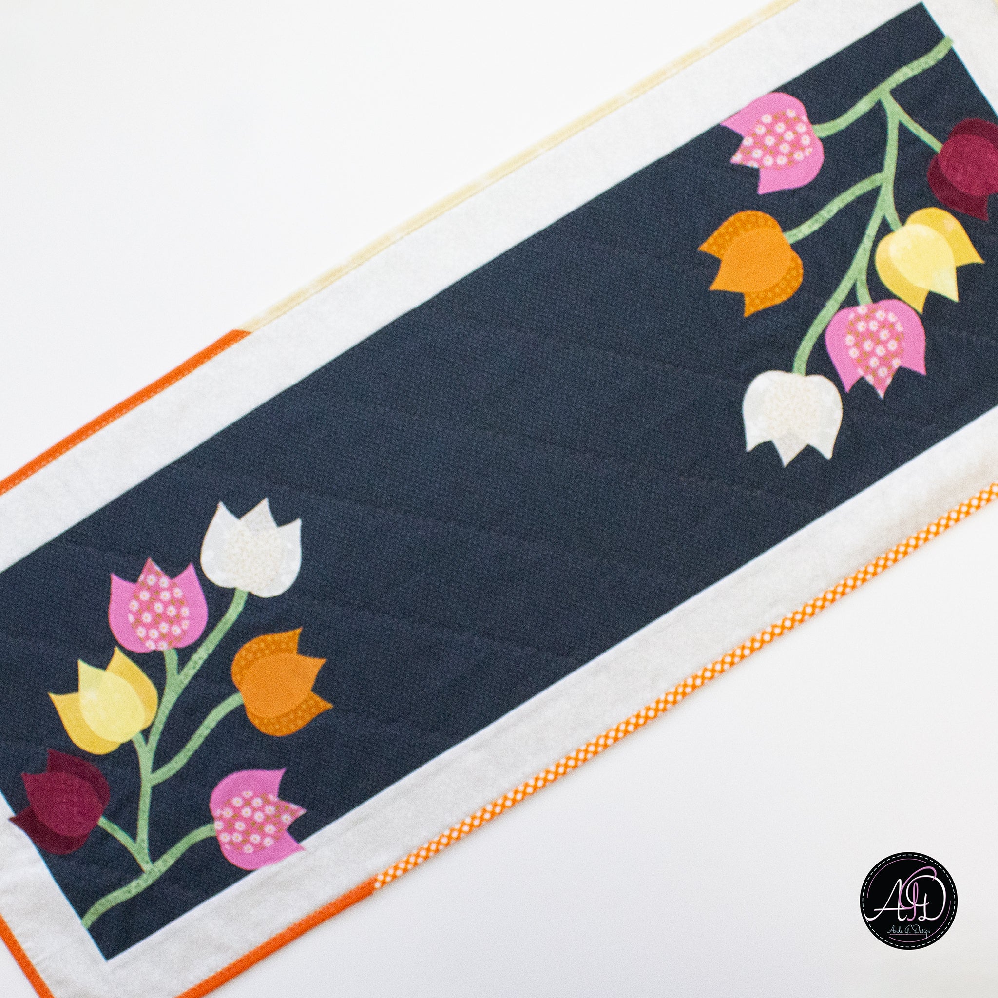 Blue Floral Applique Quilted Table Runner