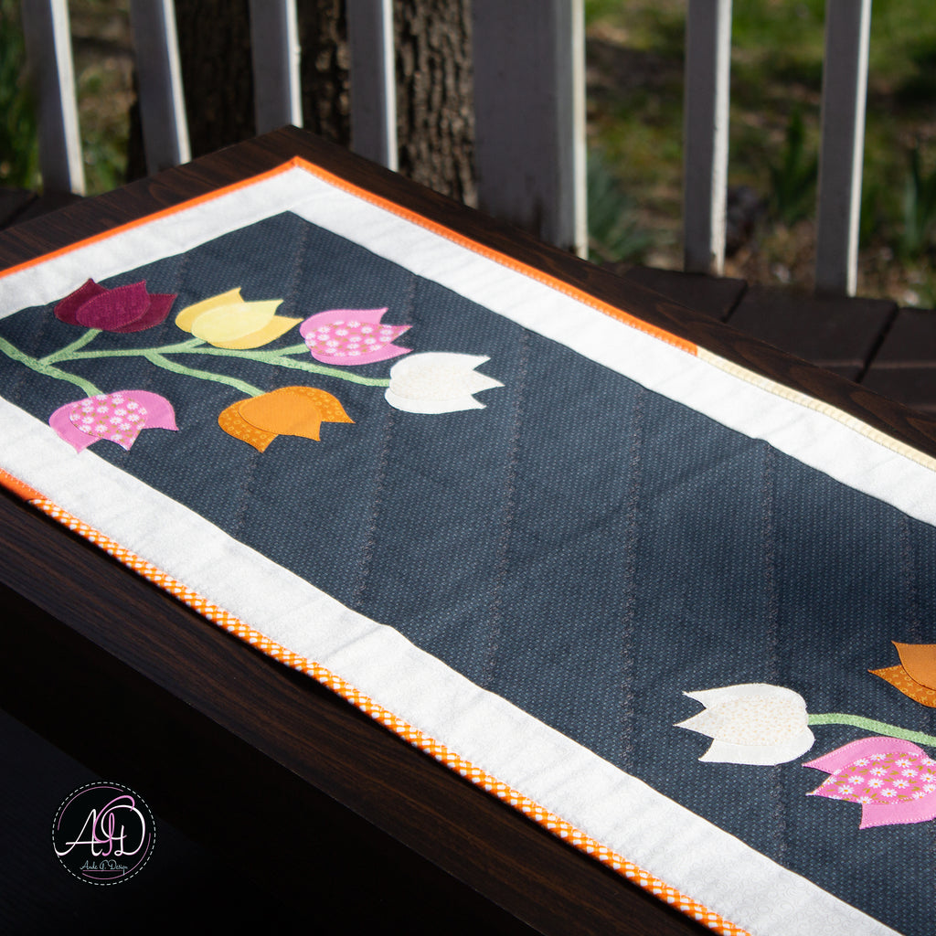 Blue Floral Applique Quilted Table Runner