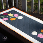 Blue Floral Applique Quilted Table Runner