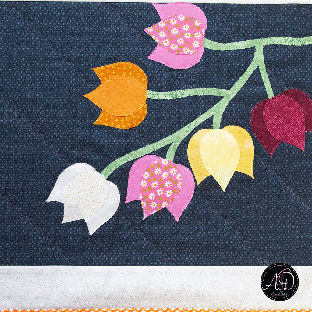 Blue Floral Applique Quilted Table Runner