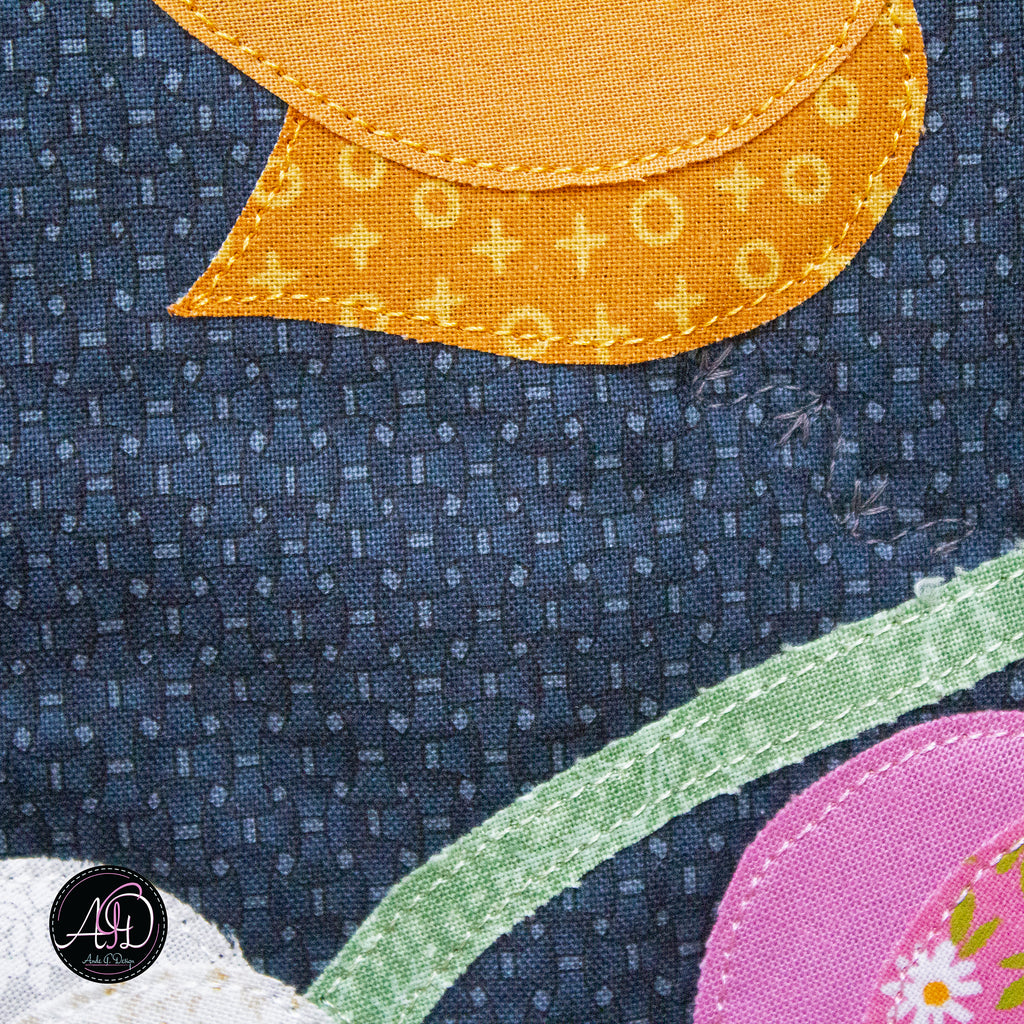 Blue Floral Applique Quilted Table Runner