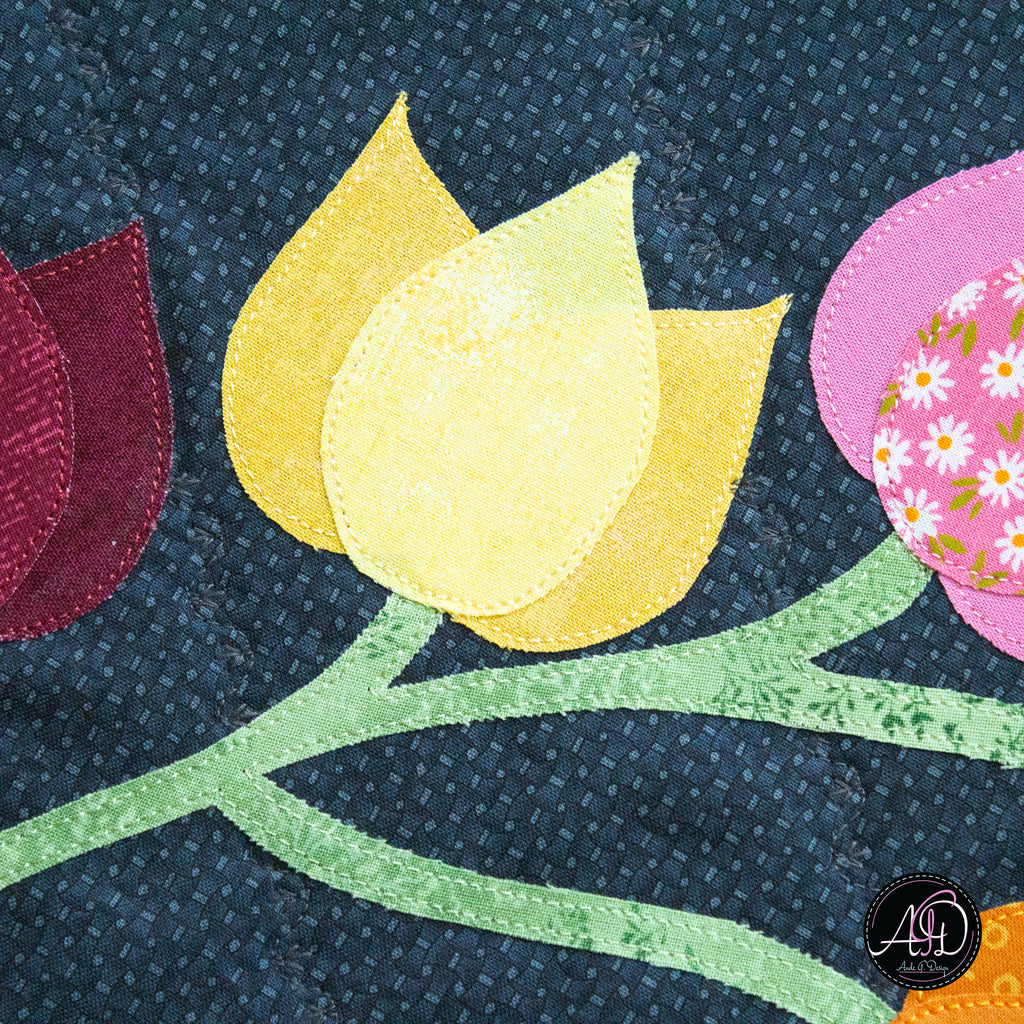 Blue Floral Applique Quilted Table Runner