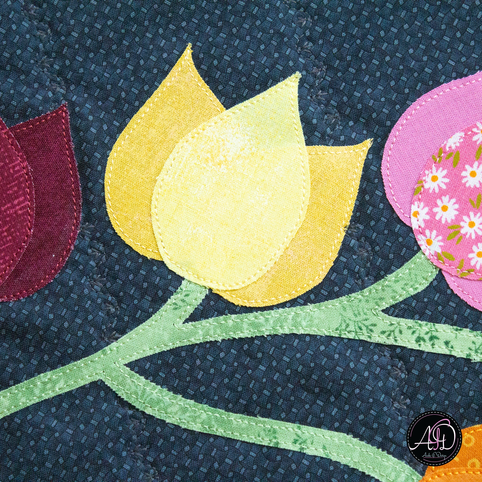 Blue Floral Applique Quilted Table Runner