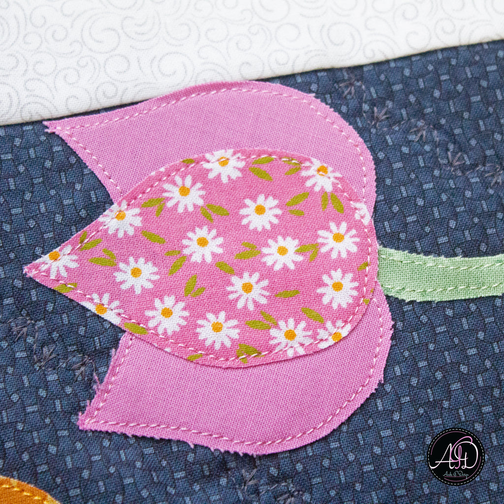 Blue Floral Applique Quilted Table Runner