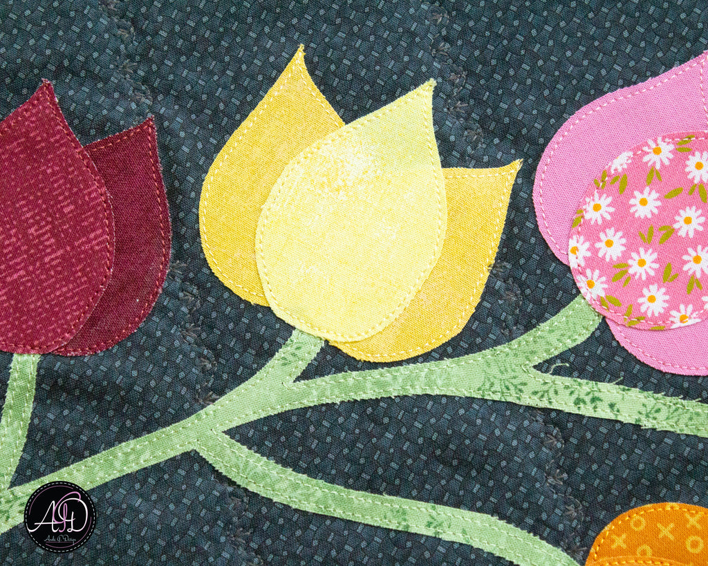 Blue Floral Applique Quilted Table Runner