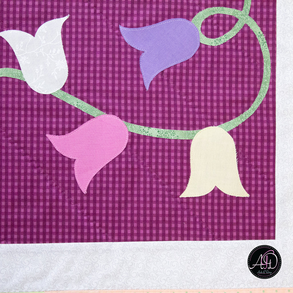 Purple Tulip Spring Quilted Applique Table Runner