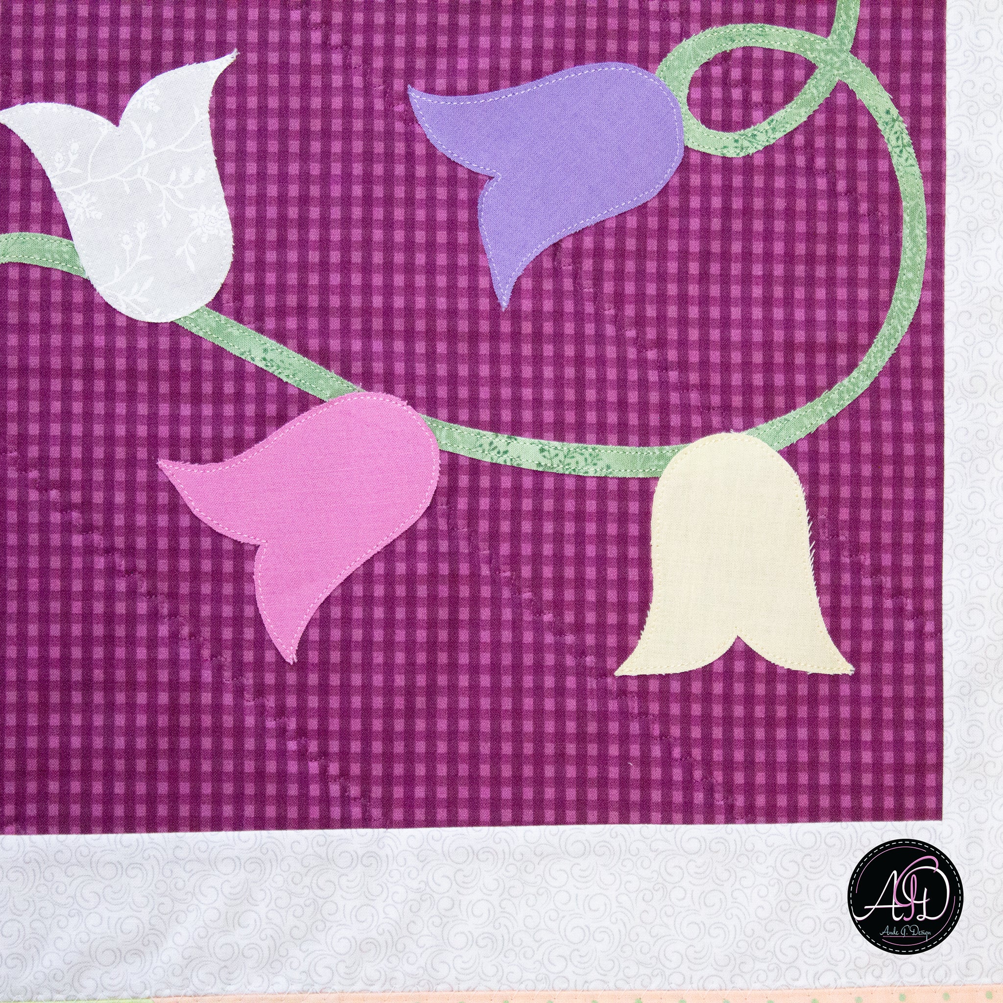 Purple Tulip Spring Quilted Applique Table Runner