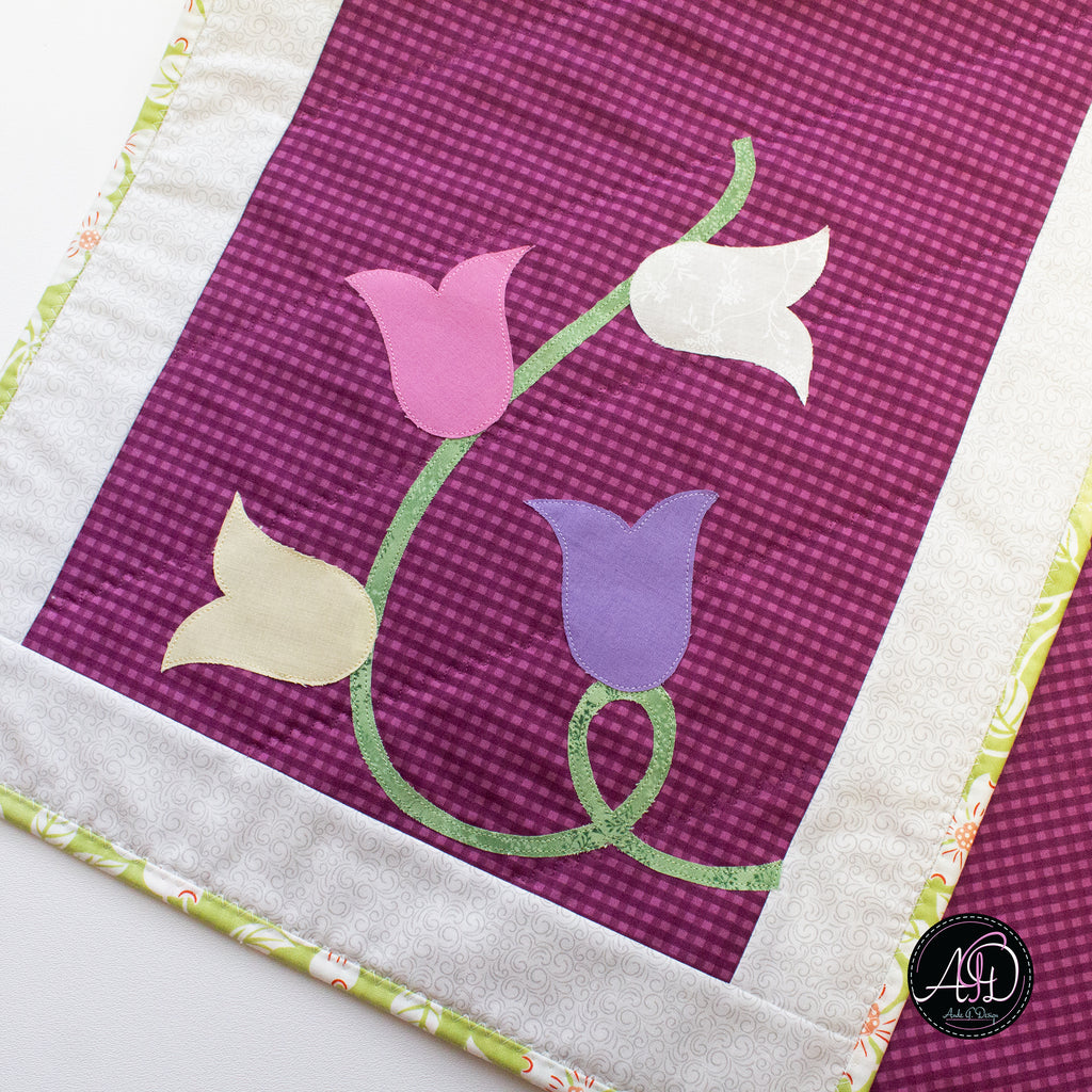Purple Tulip Spring Quilted Applique Table Runner