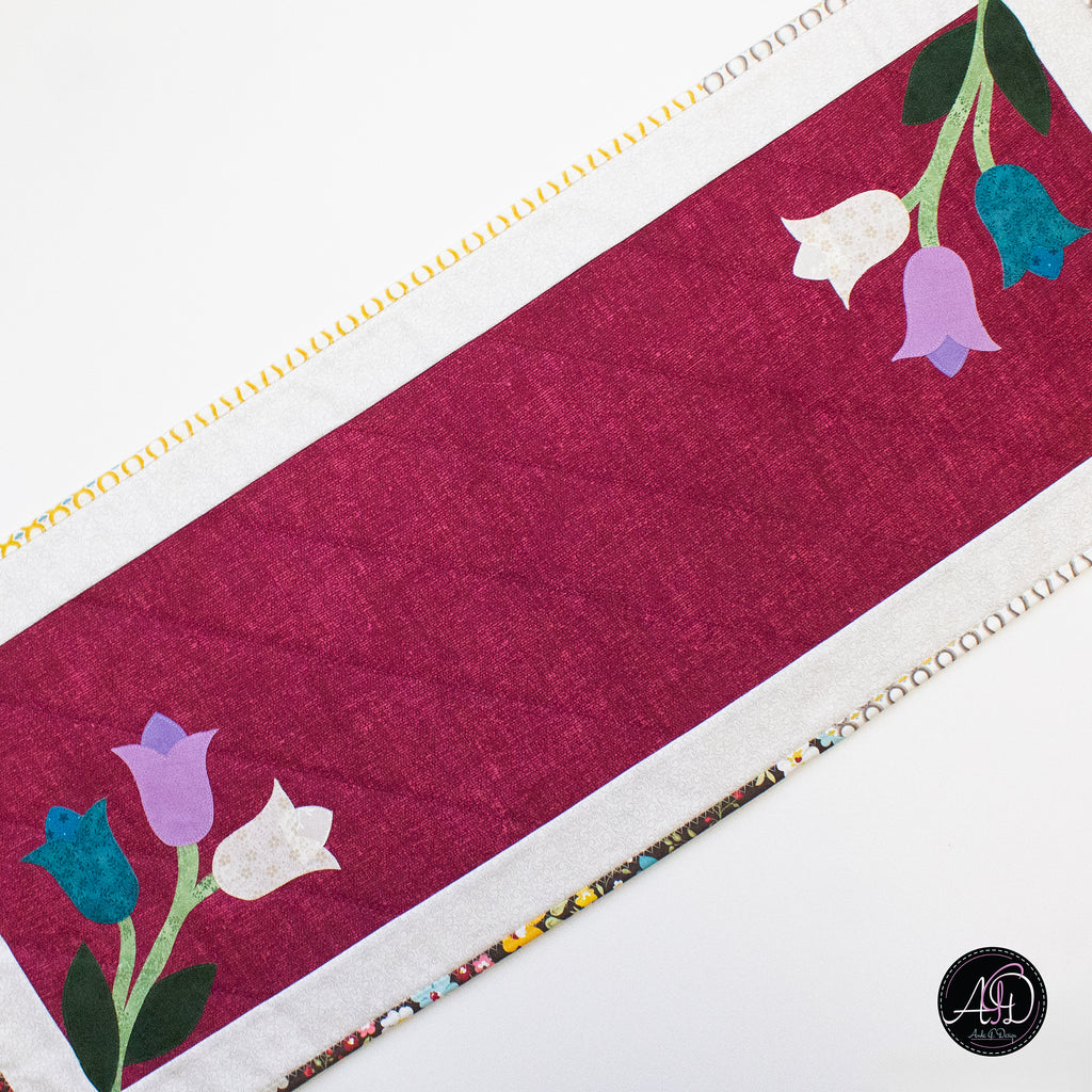 Red Floral Spring Applique Quilted Table Runner