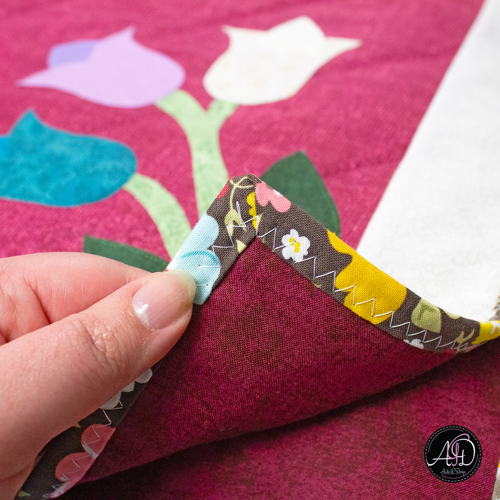 Red Floral Spring Applique Quilted Table Runner
