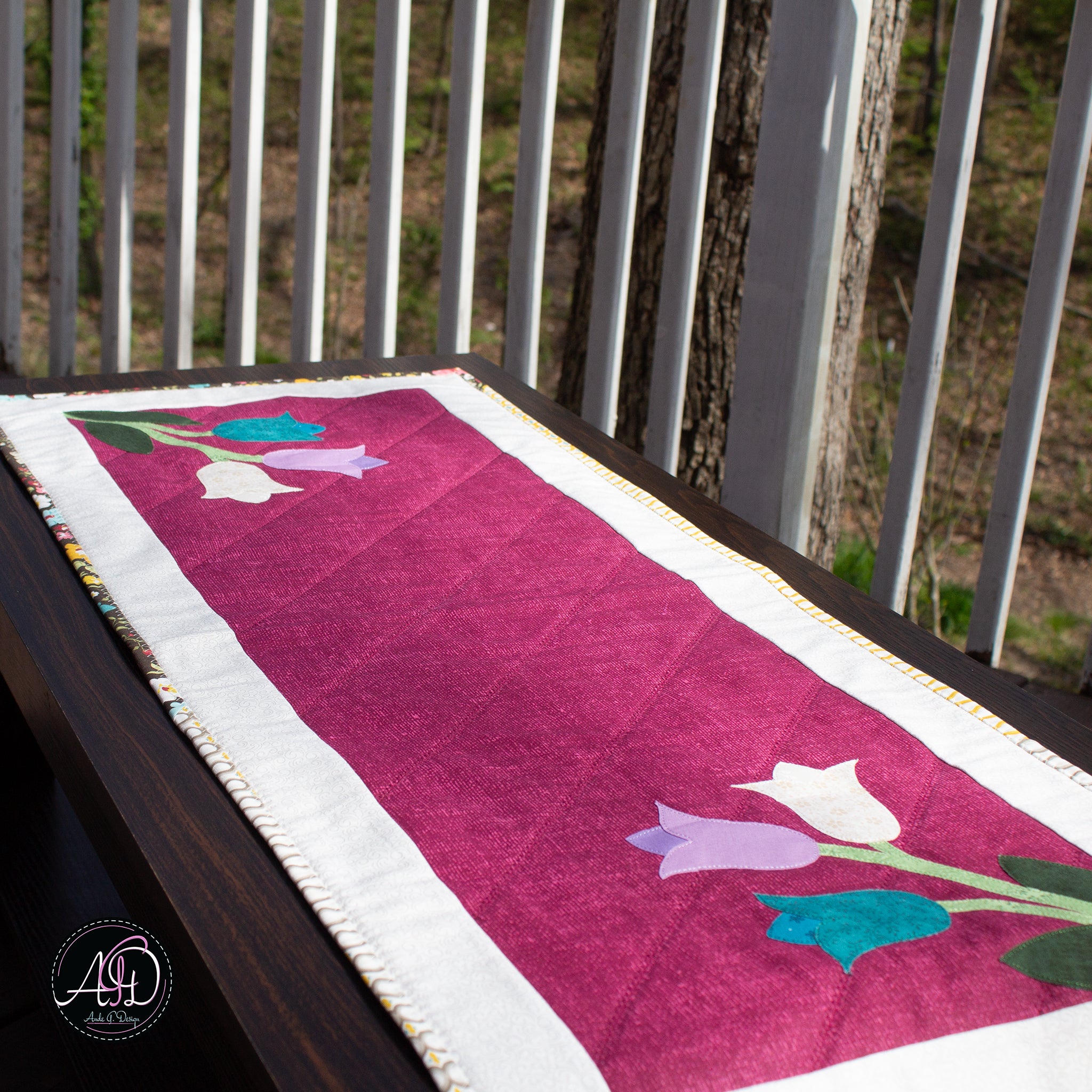 Red Floral Spring Applique Quilted Table Runner