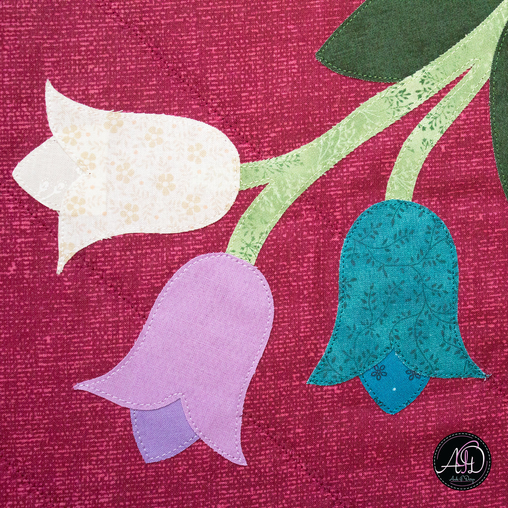 Red Floral Spring Applique Quilted Table Runner