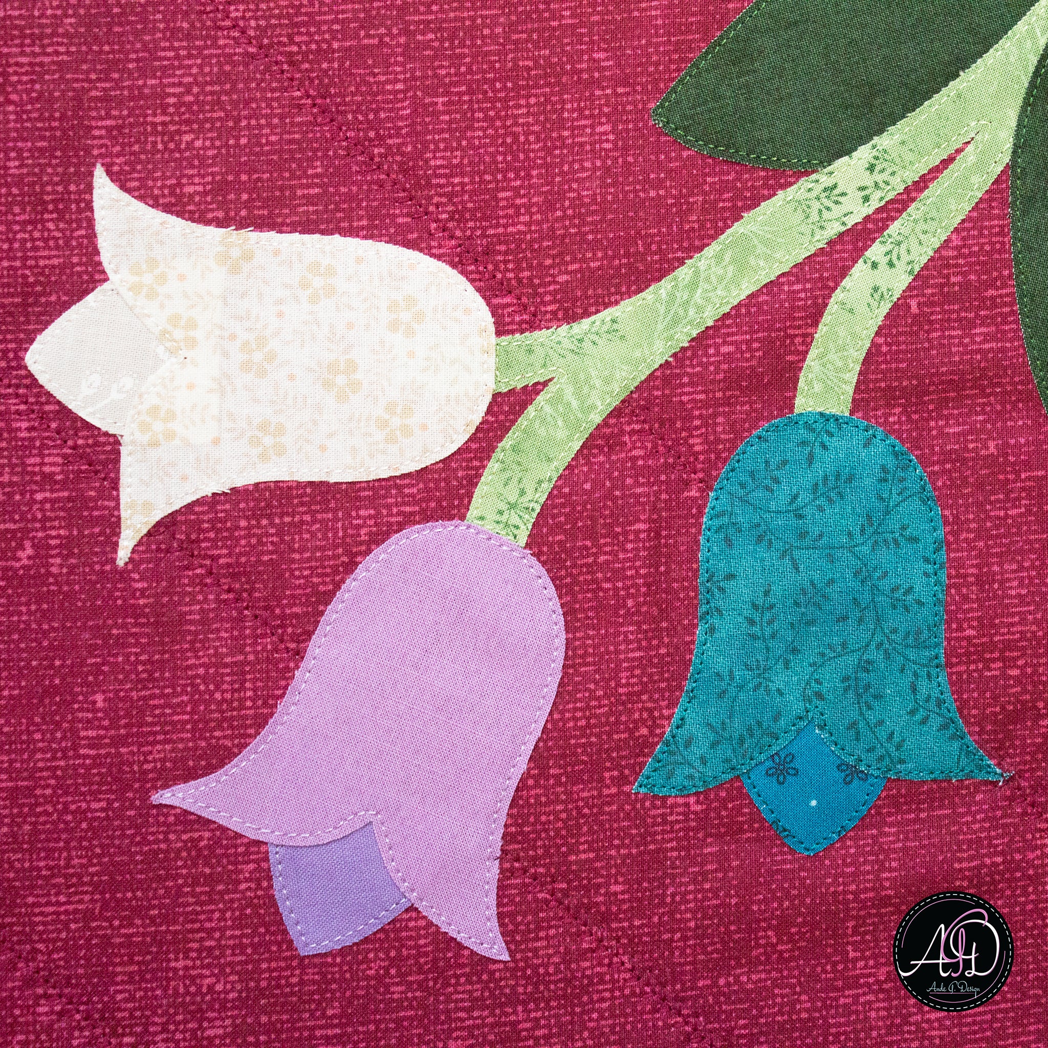 Red Floral Spring Applique Quilted Table Runner