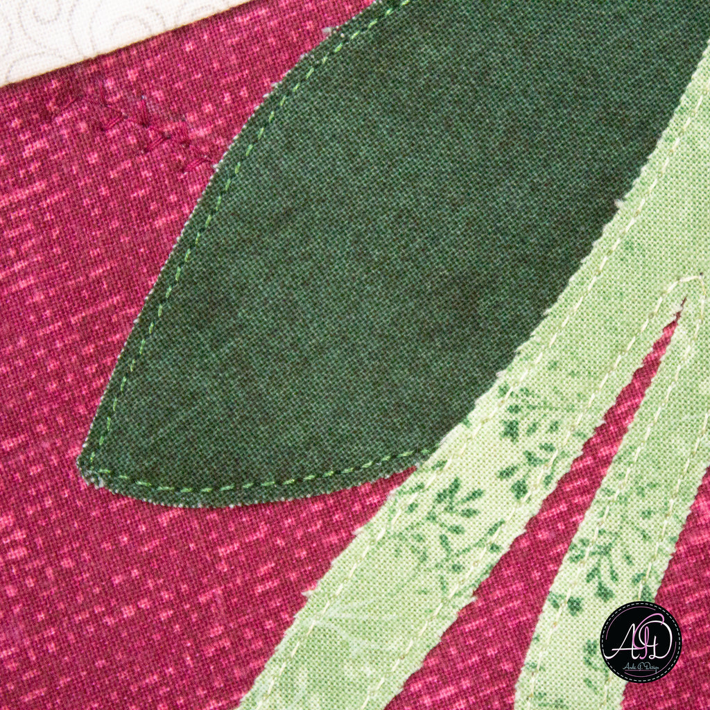 Red Floral Spring Applique Quilted Table Runner