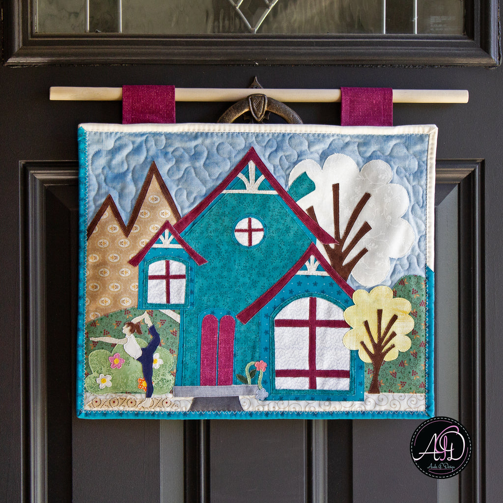 Teal Yoga House Spring Quilted Wall Hanging | Applique Wall Hanging