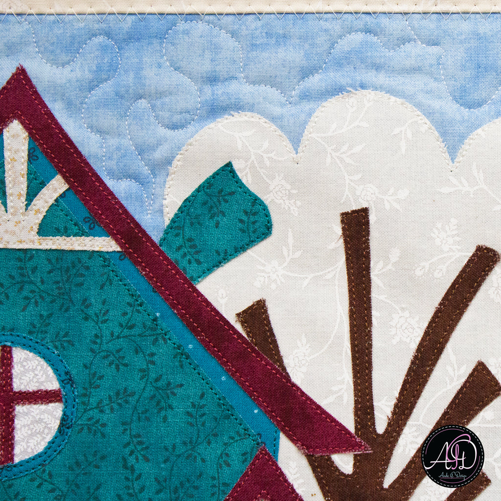 Teal Yoga House Spring Quilted Wall Hanging | Applique Wall Hanging