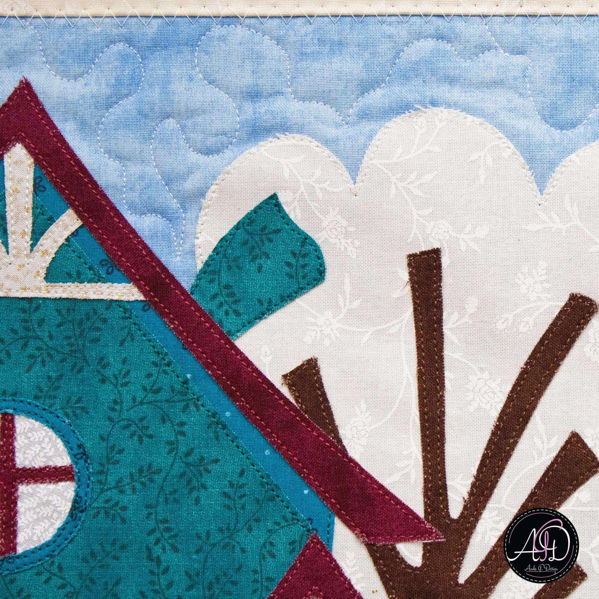 Teal Yoga House Spring Quilted Wall Hanging | Applique Wall Hanging