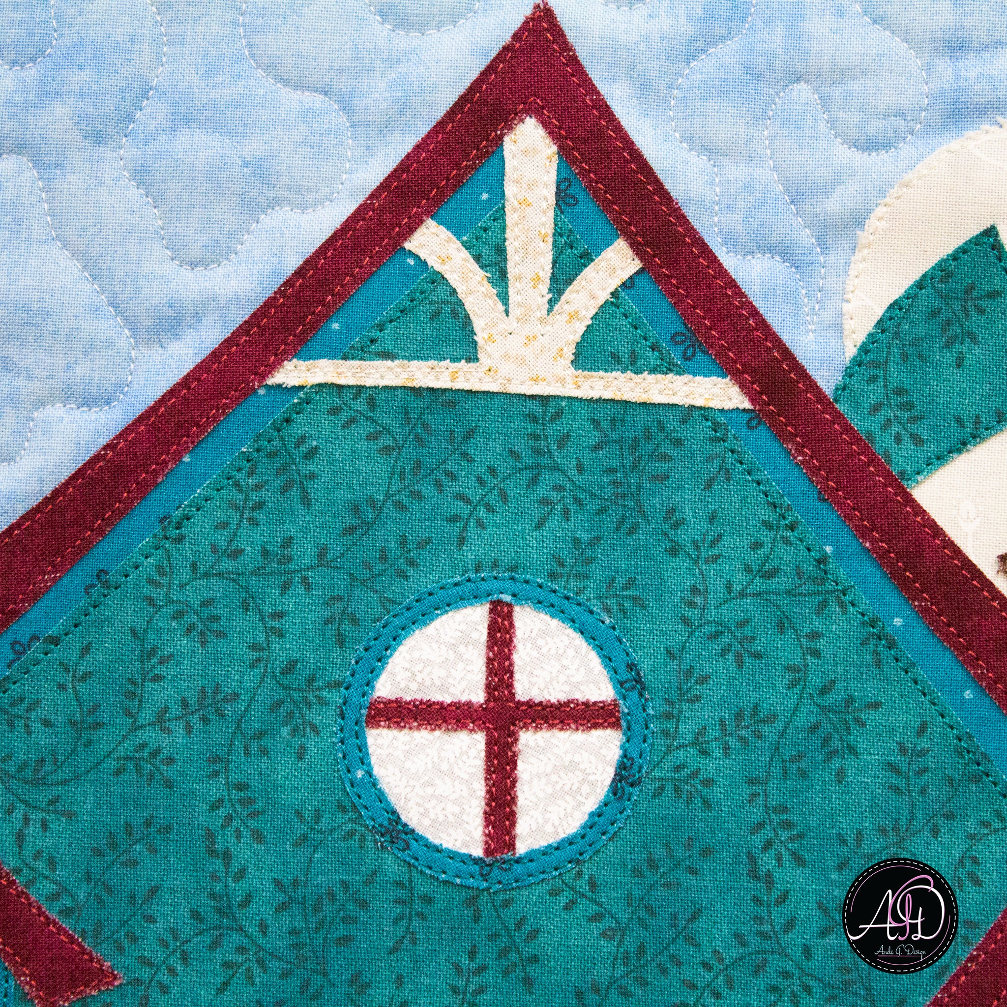 Teal Yoga House Spring Quilted Wall Hanging | Applique Wall Hanging
