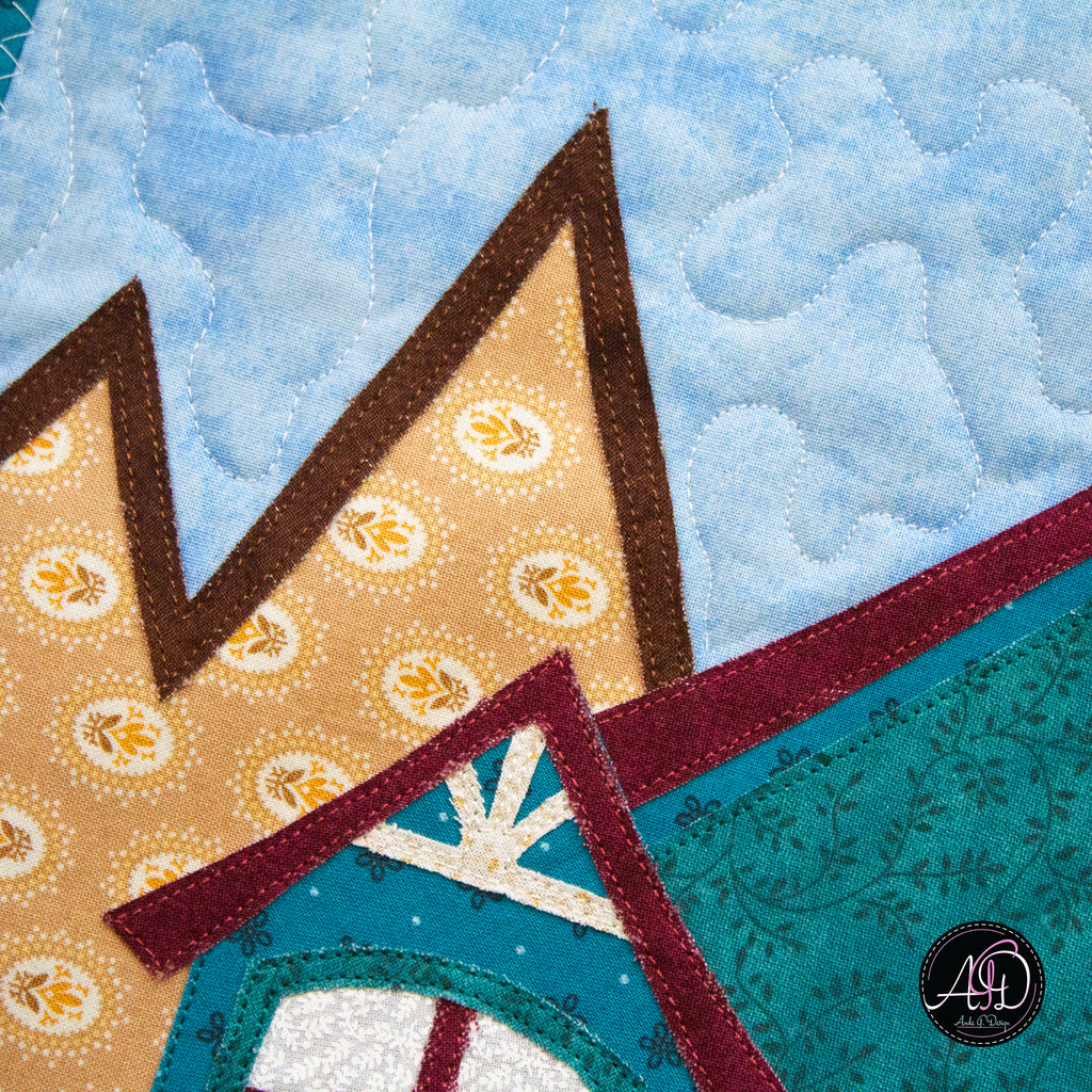 Teal Yoga House Spring Quilted Wall Hanging | Applique Wall Hanging