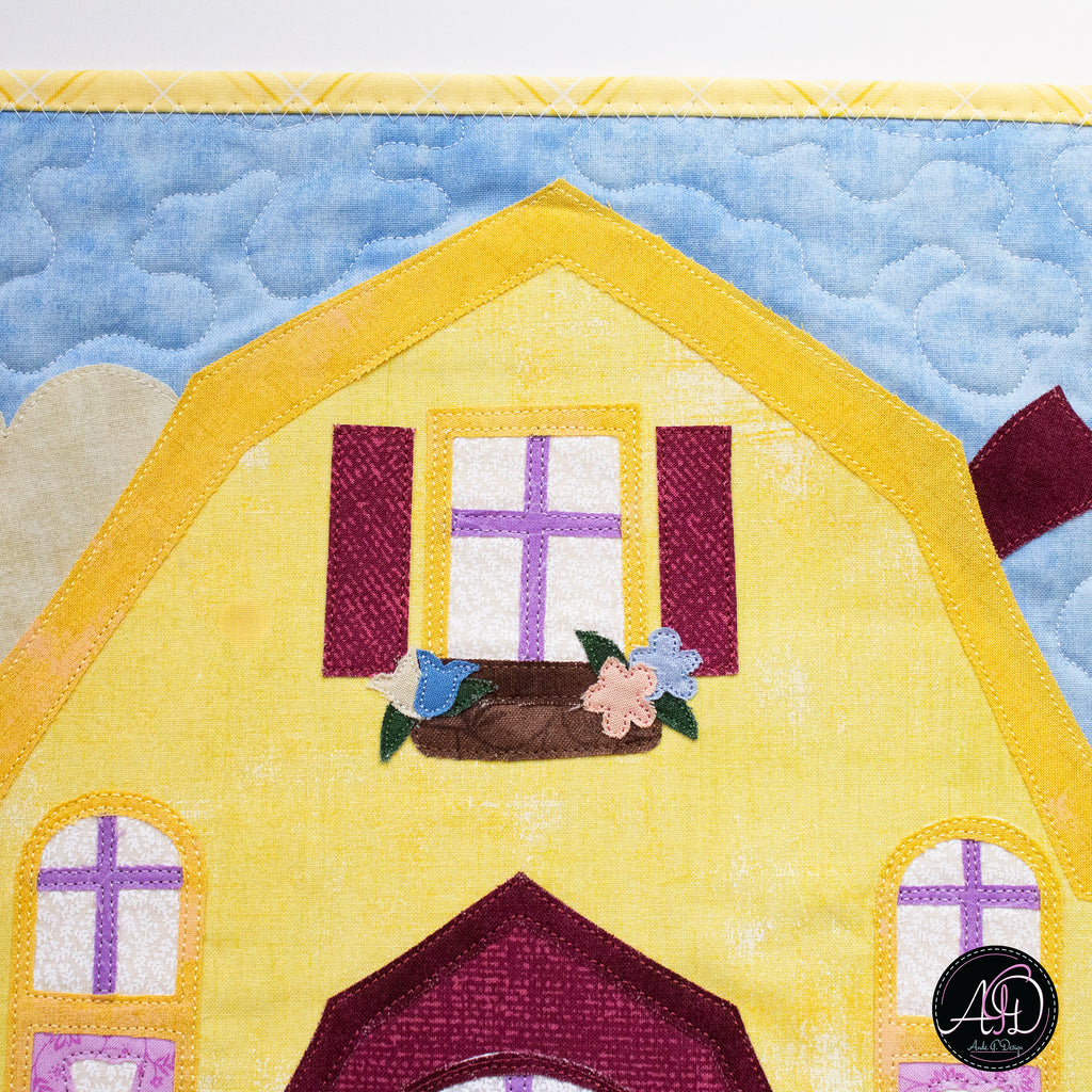 Yellow Barn House Spring Quilted Wall Hanging | Applique Wall Hanging