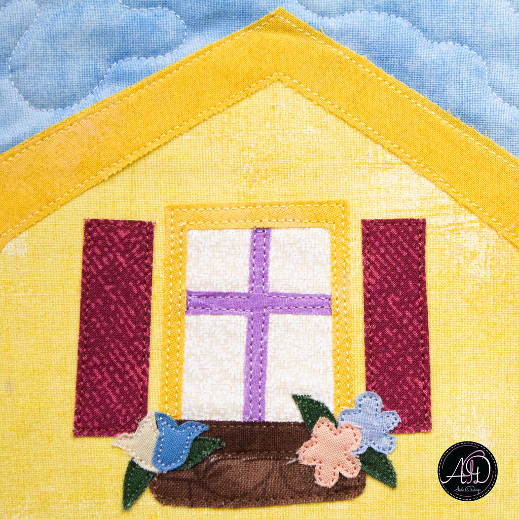 Yellow Barn House Spring Quilted Wall Hanging | Applique Wall Hanging