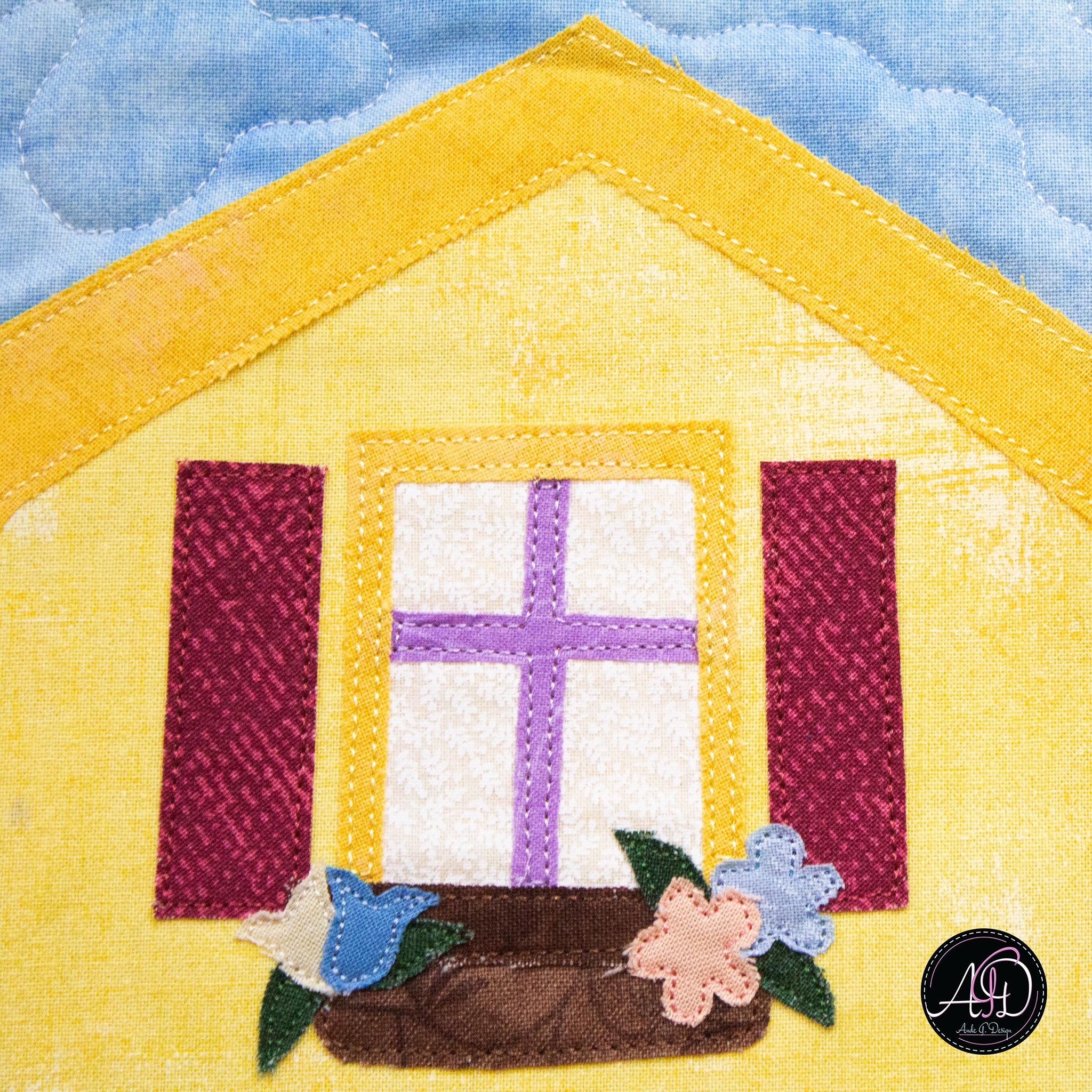 Yellow Barn House Spring Quilted Wall Hanging | Applique Wall Hanging