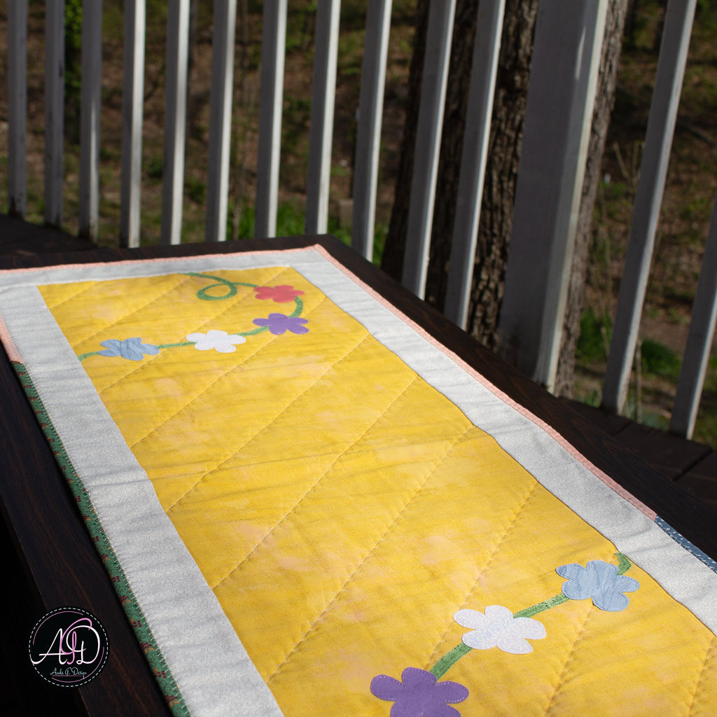 Yellow Floral Spring Applique Quilted Table Runner