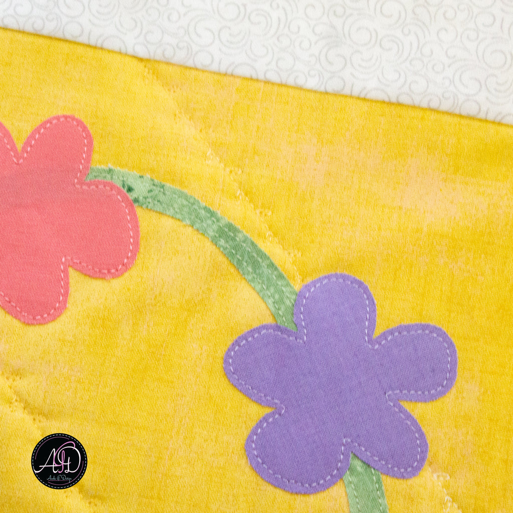 Yellow Floral Spring Applique Quilted Table Runner