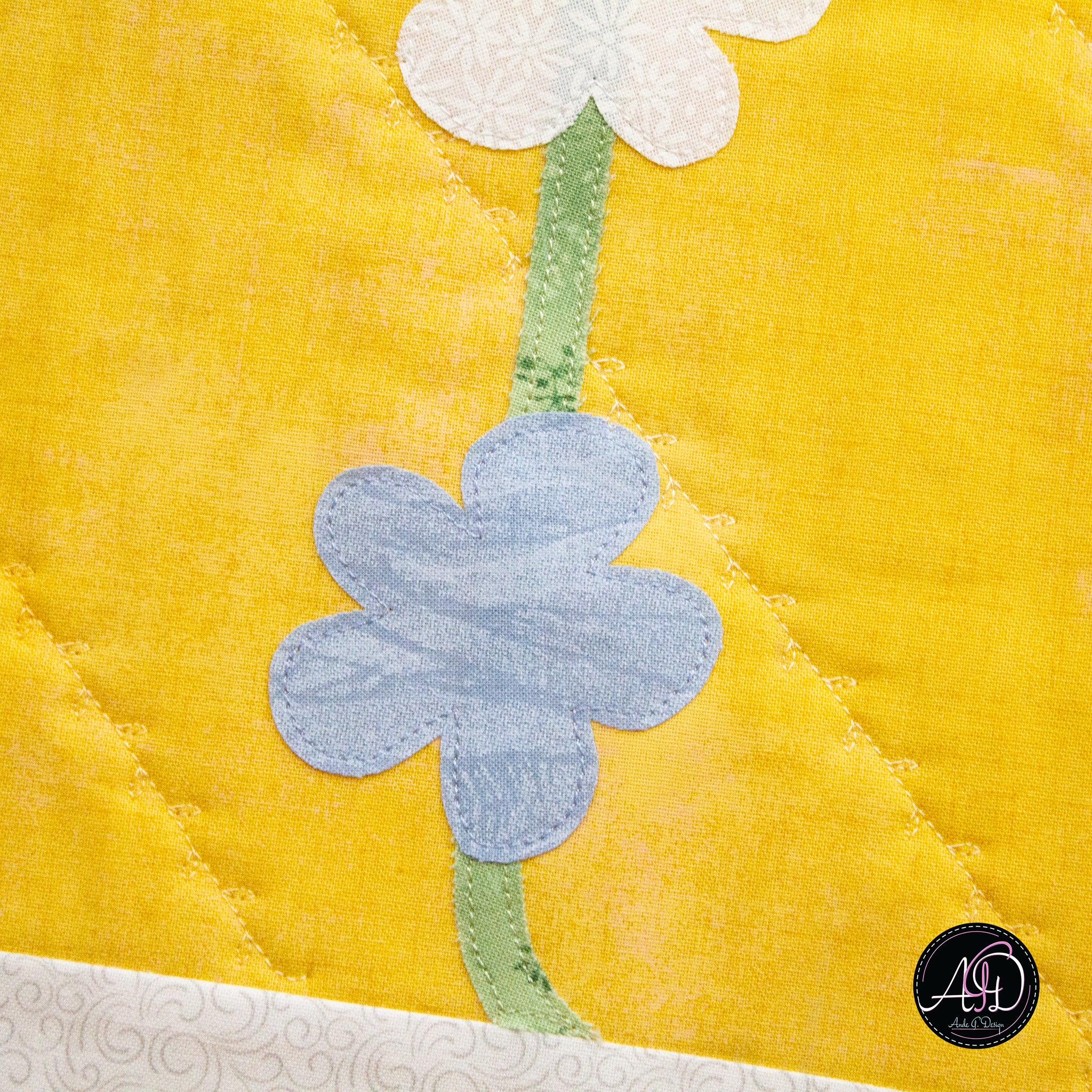 Yellow Floral Spring Applique Quilted Table Runner