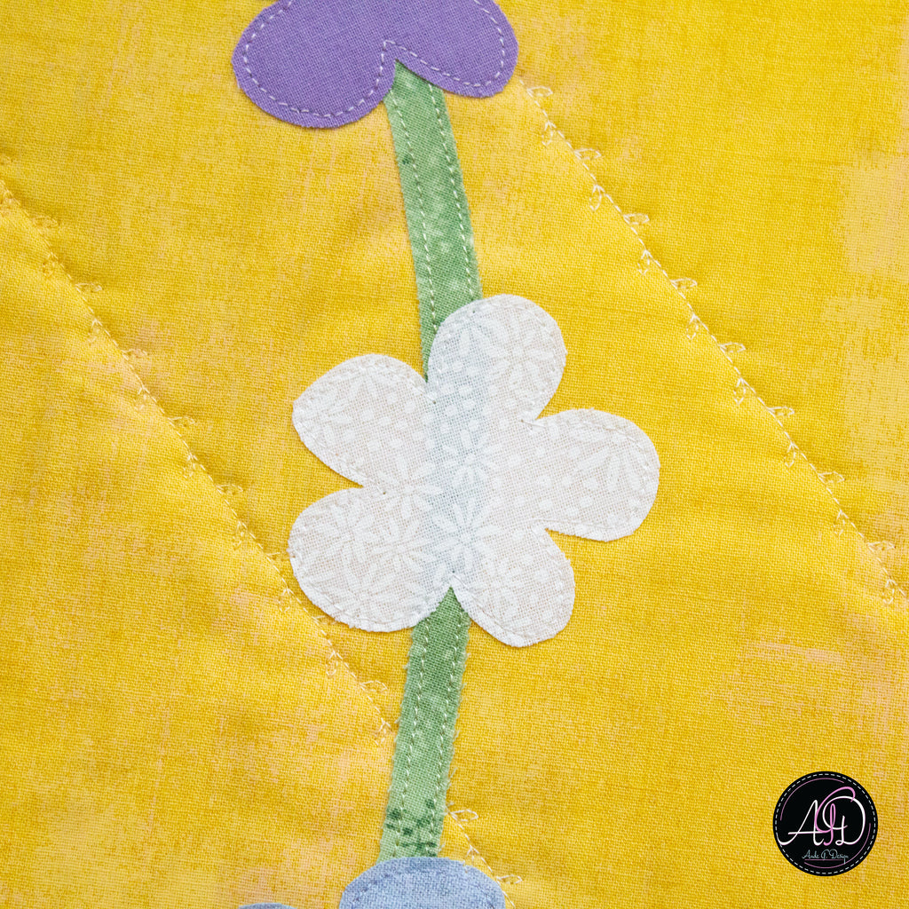 Yellow Floral Spring Applique Quilted Table Runner