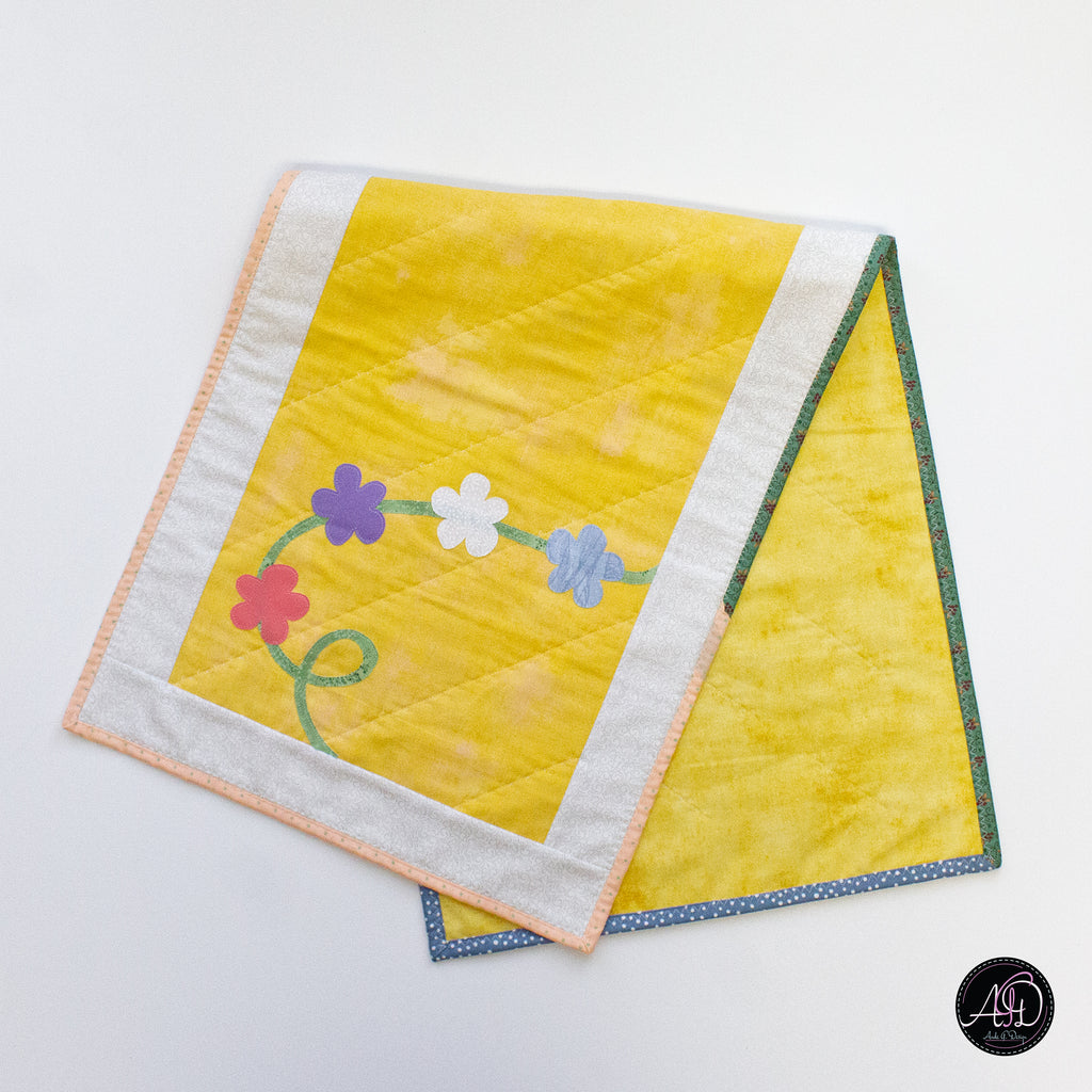 Yellow Floral Spring Applique Quilted Table Runner